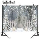 Зимний фон для фотосъемки Блестящий Фон с изображением заснеженного леса сосновой дерева пусть снег Рождество Праздник Вечеринка Декор баннер