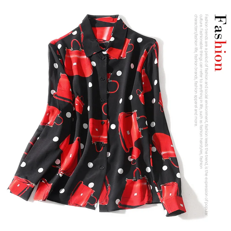 

Новая Осенняя куртка с длинным рукавом и принтом из Фонда, Женская однобортная Непринужденная шелковая рубашка joker