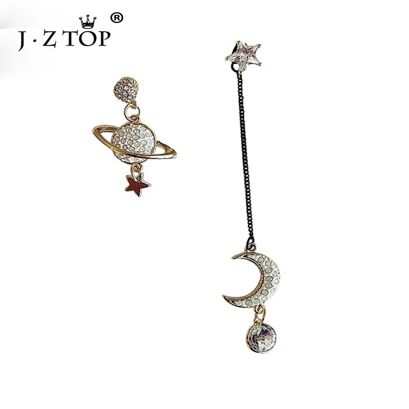 JZTOP асимметричные серьги с кристаллами Вселенная Звезда Луна модные длинные