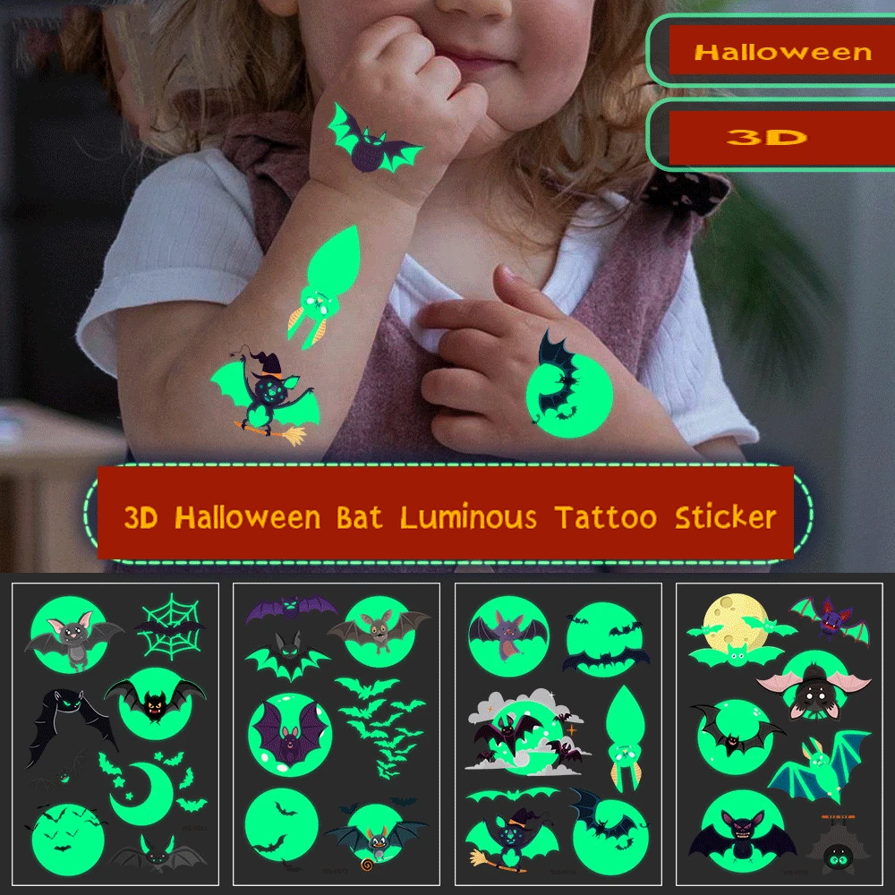 

2021 New Tattoo Stickers Halloween Devil's Day Fluorescent Green Luminous Lasting Perspiration Temporary Face Arm Tattoo Sticker