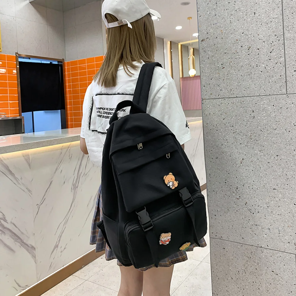 

Big Capacity Backpack Canvas Badge Schoolbag Canvas Women Shoulder Bag Badge Decor School Bag Teenage Travel Mochila Bagpack