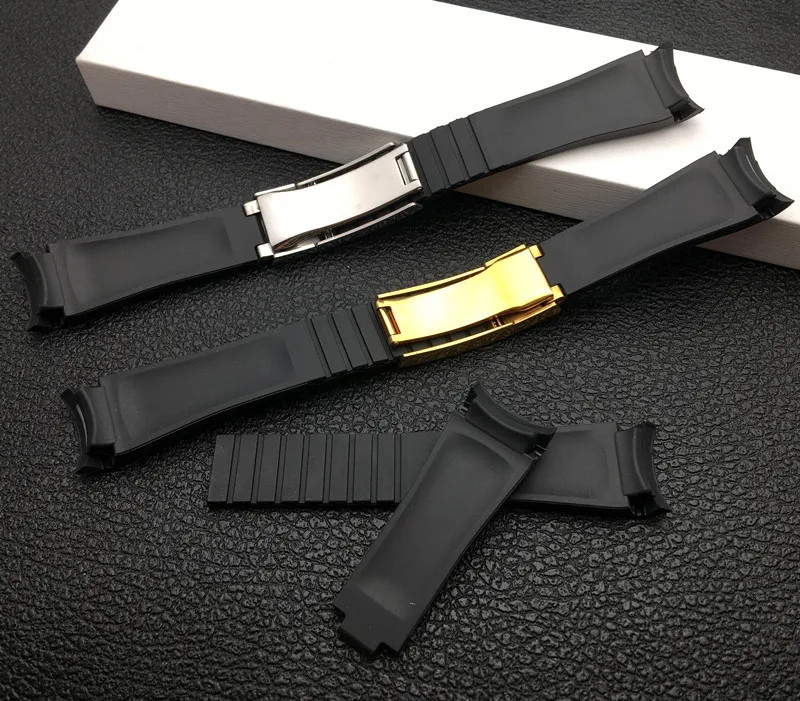 20 мм черный изогнутый конец натуральный силиконовый резиновый ремешок для