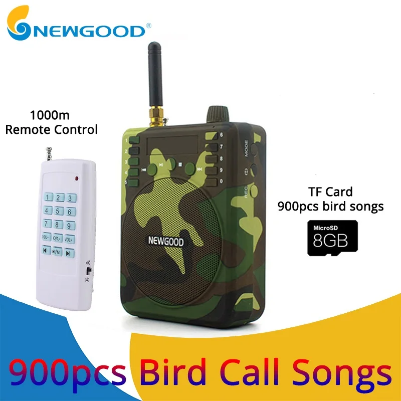 Camouflage Mini Portable Speaker Bird Caller Hunting Decoys 1000m Remote Control Speaker 900pcs Bird songs Recording TF USB disk