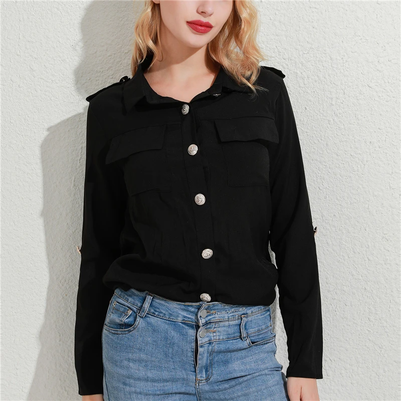 

Women's Formal Blouse Fashion Long Sleeve Office Blouse Button Decor Tunic Ladies Solid Color Elegant OL Shirts For Female 2020