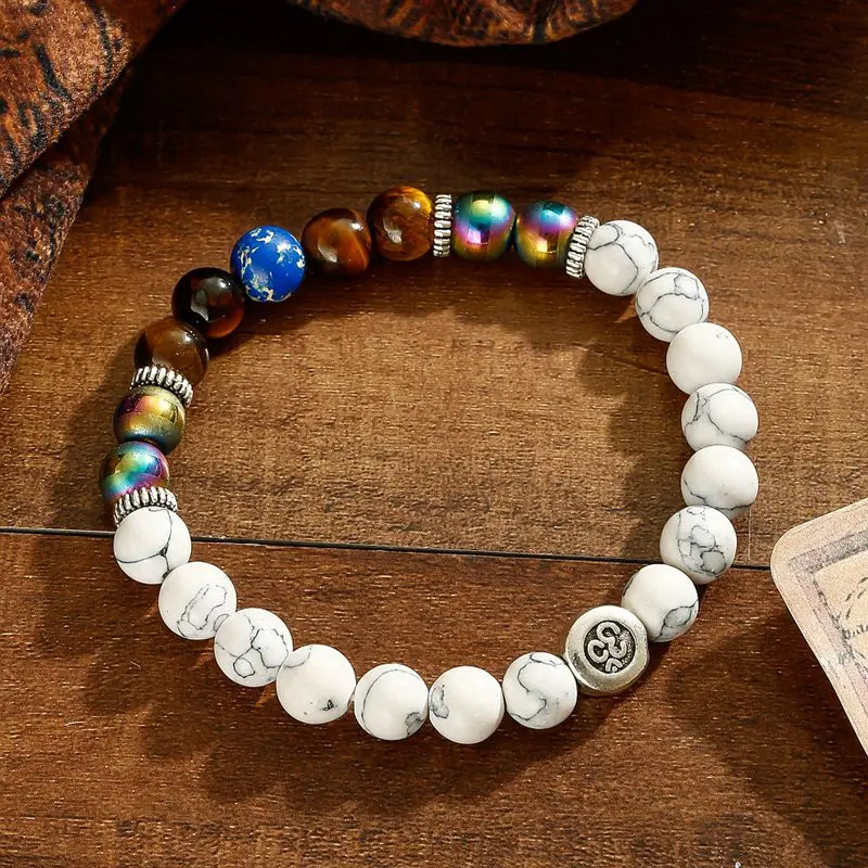 

Ethnic Turquoises Beads Mala Bracelet For Women Natural Lava Stone Lotus OM Buddha Charm Men Yoga Jewelry