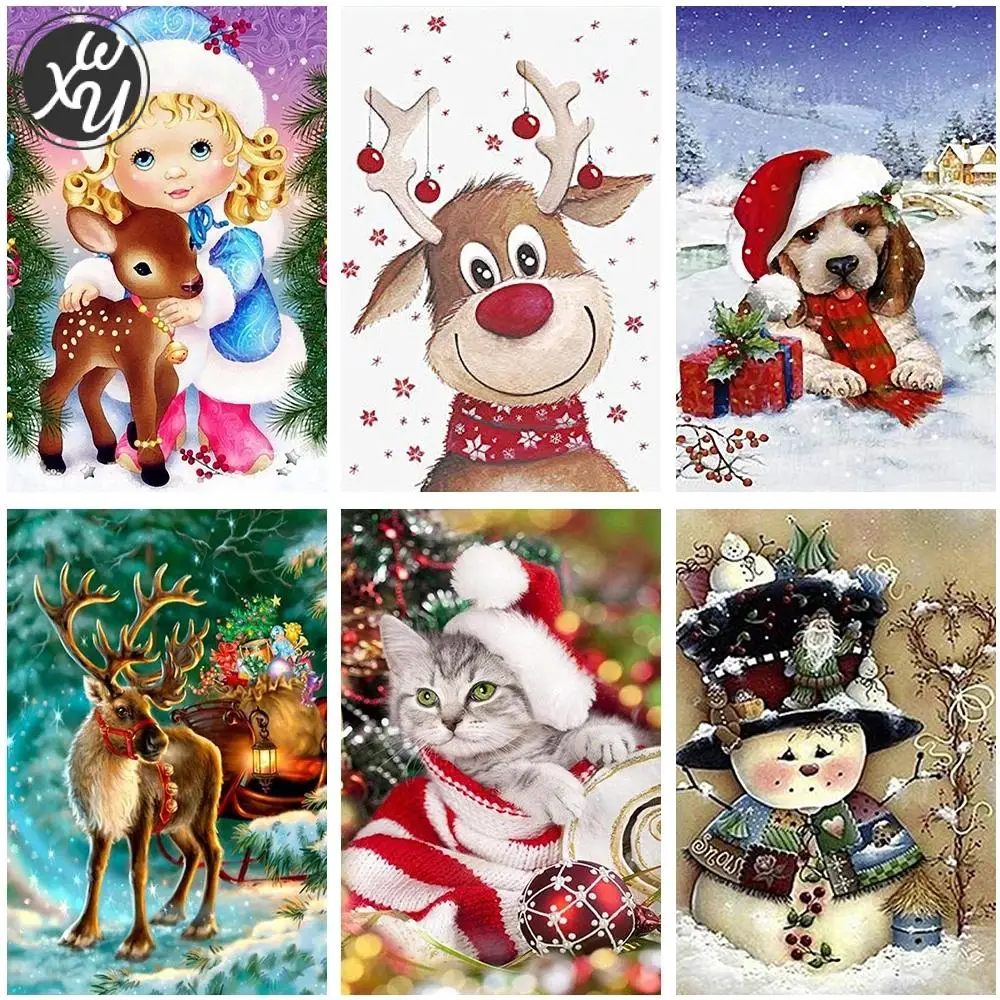 

Алмазная 5D картина с рождественским оленем, Набор для вышивки крестиком, мозаика, полная выкладка, для взрослых, с изображением снега, живот...