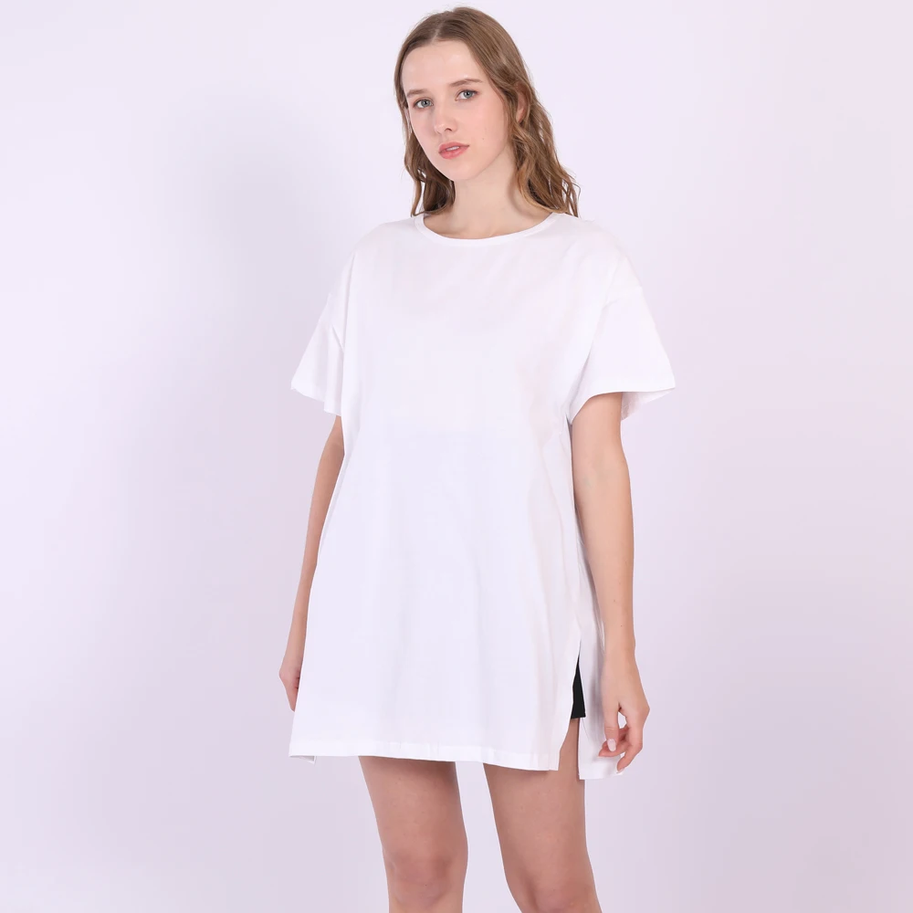 

Oversized T Shirt Dress Women Summer Batwing Vintage Aesthetic Basic Cotton Black White Side Slit Long Tunics Tee Tops Plus Size