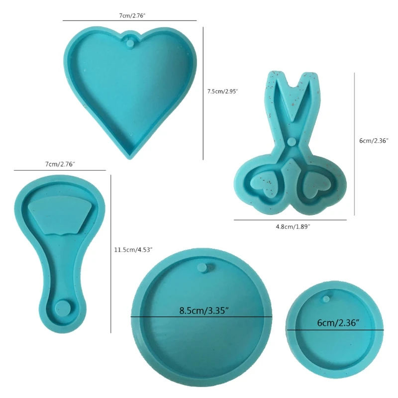 

95AB Heart Round Keychain Silicone Resin Mold Scissors Bottle Opener Pendant Molds