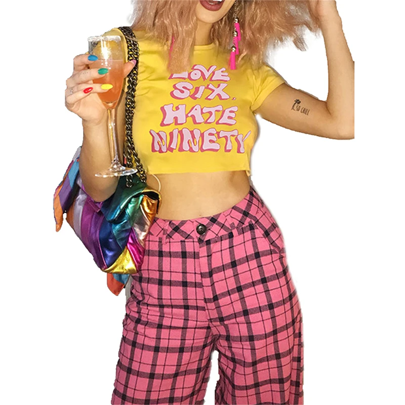 Женский Повседневный укороченный топ с коротким рукавом и принтом букв желтая