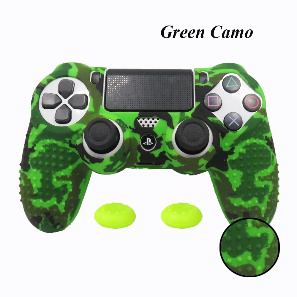 Green Camo Камуфляжный чехол граффити Противоскользящий силиконовый защитный чехол для кожи sony playstation 4 PS4 Pro тонкий контроллер защитная накладка шапки - Цвет: Green Camo