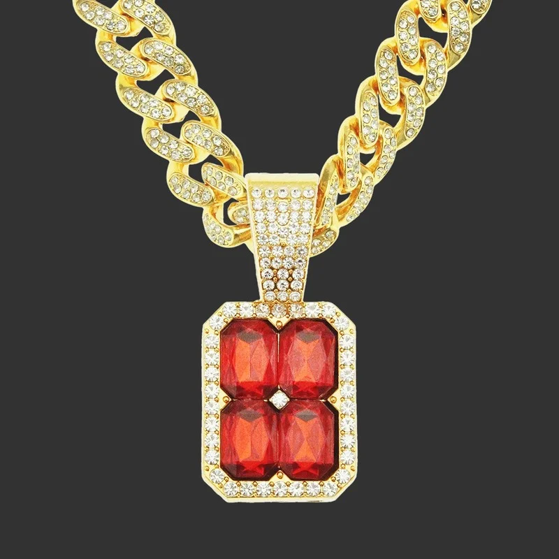 

Для мужчин золото Цвет четыре бриллиантовыми красный с Рубиновой подвеской Цепочки и ожерелья комбинированный набор лед из 22 дюймов Теннис...