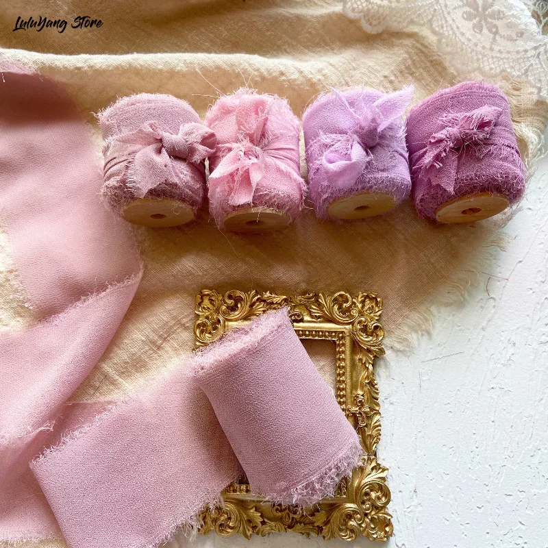 5 метров прозрачная шифоновая шелковая лента ручной работы свадебные