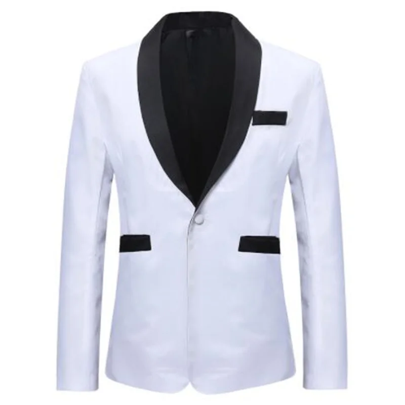 Men's one-button suit jacket black white solid color simple European and American casual one-piece blazers americana hombre ropa