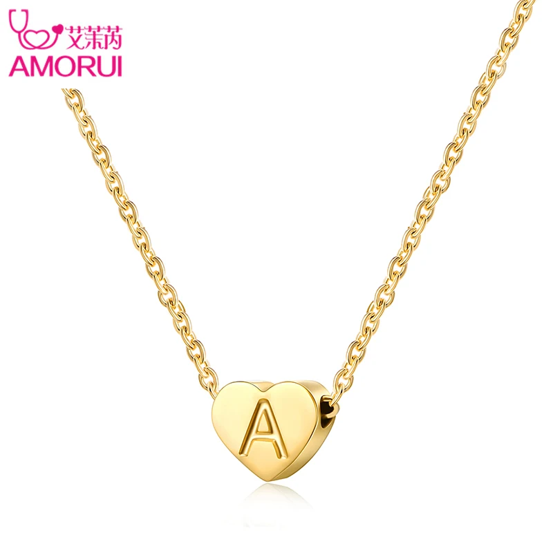 

Initial Letter Choker Necklace Name Jewelry Stainless Steel Heart Shape Alphabet Gold Chain Girlfriend Women Gift