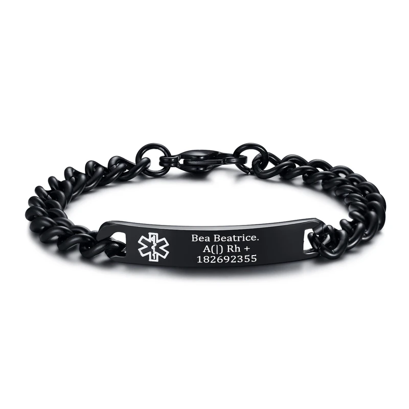 

Custom Engraved Medical Alert ID Bracelets for Men Stainless Steel Free Engraving Name Date Chain Link Bracelet