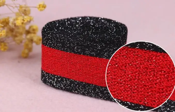 5 м/лот 35 мм серебристо-красная черная полоса лента манжеты смещенная Шелковое