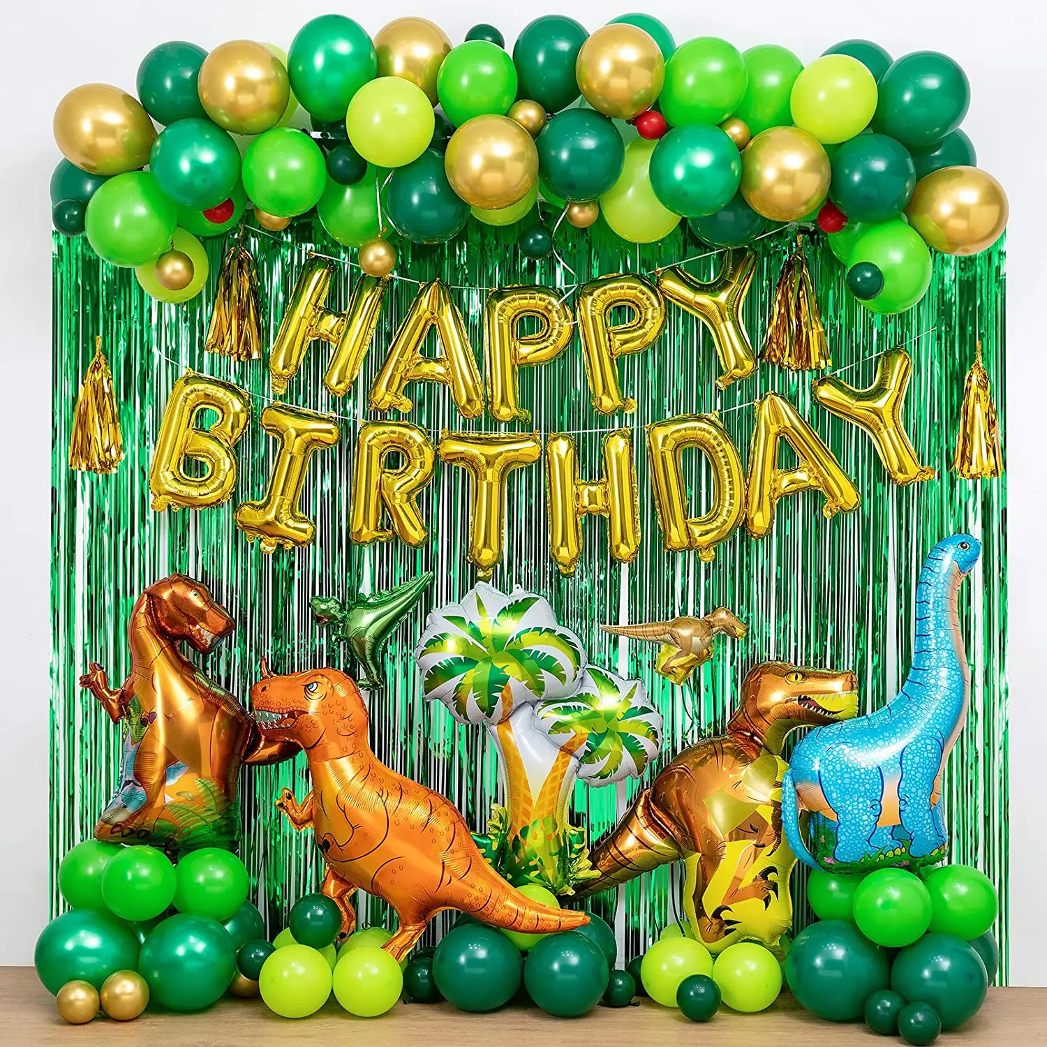 Dinosaurio decoraciones para fiesta de cumplea&ntilde;os arco de globos set de guirnaldas globos de feliz cumplea&ntilde;os cortinas para Dino de chico ducha fiesta-5