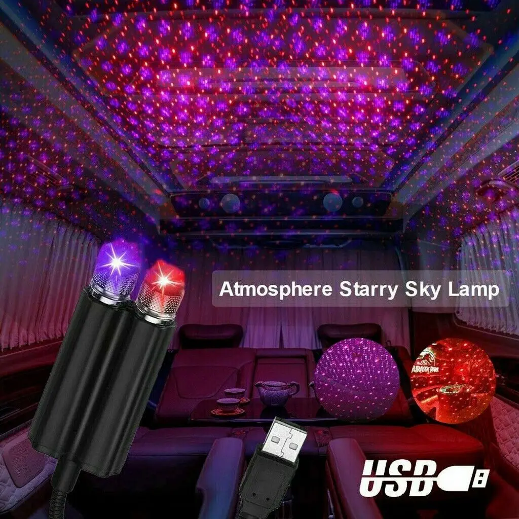 

USB LED Laser Car Roof Star Night Light Interior Strobe Disco Atmosphere Galaxy Lamp Car Ambient Projector Light Decorative DIY