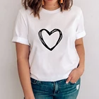 Женская футболка с цветочным принтом в виде сердца, Женская Повседневная Базовая белая рубашка с круглым воротником, женская футболка с коротким рукавом, с графическим принтом