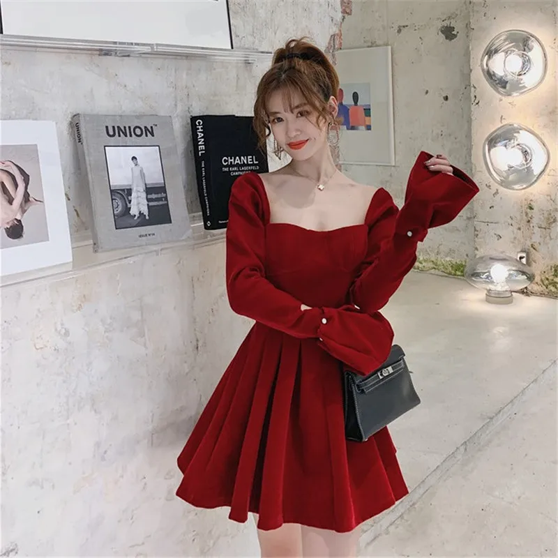 

Женское плиссированное платье мини, с квадратным вырезом, открытой спиной и цепочкой, на день рождения, A171, размера плюс