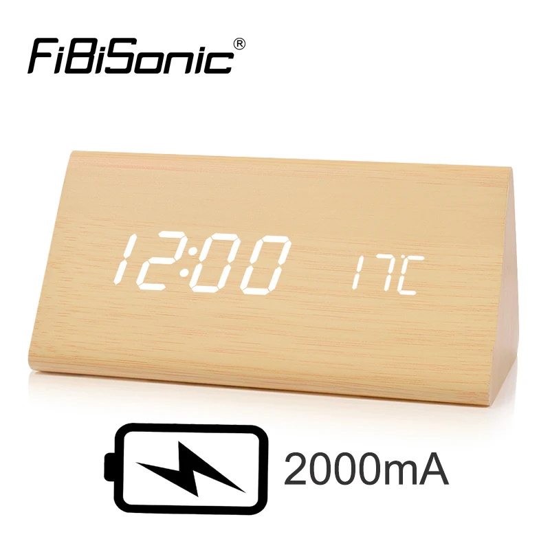 

FiBiSonic Wood Wooden Digital LED Alarm Clock Sound Control Desktop Clocks with Temperature Electronic Display Home Decor