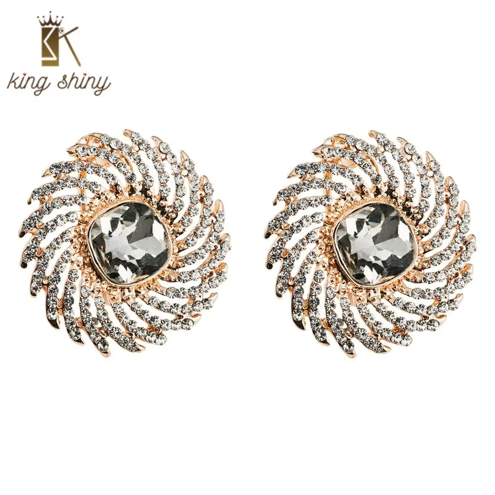 

Vintage Shiny Crystal Statement Stud Earring Luxury Geometric Big Circle Hollow Stud Earring for Woman Wedding Party Ear Jewelry