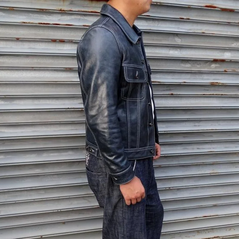 Кожаная Мужская ветрозащитная куртка из натуральной кожи с короткими карманами