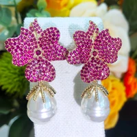 missvikki original trendy big flower pearl pendant earrings for women girl fine bridal wedding party shiny jewelry high quality