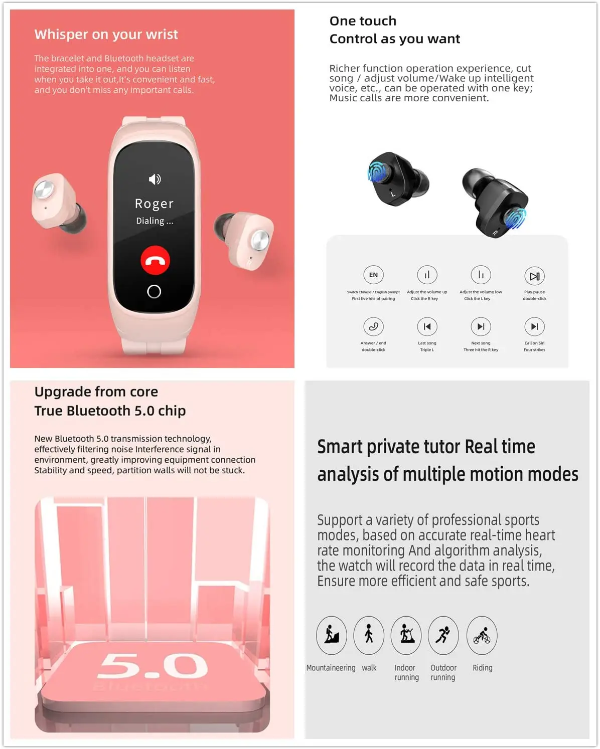 N8 2 в 1 Смарт-браслет TWS Беспроводная Bluetooth-гарнитура комбинированные беспроводные