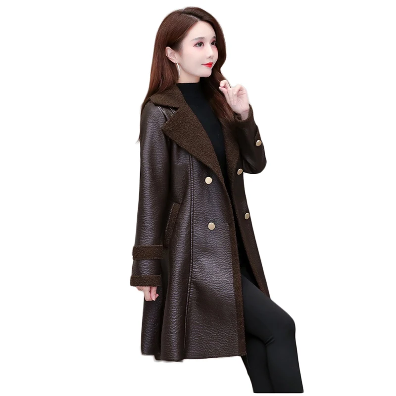 Trending Products Classic Leather Jacket Elegant Women Blazer Korean Fashion Clothing Autumn Parkas Ladies  Lamb Fur Collar 2022