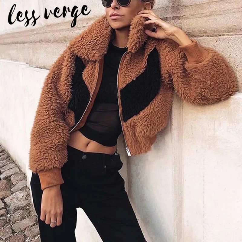 Lessverge овечья шерсть короткое хаки зимнее плюшевое пальто женское повседневное