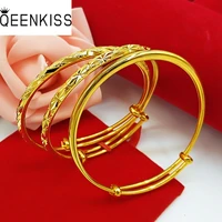 qeenkiss bt523 fine jewelry wholesale 2021fashion woman girl birthday wedding gift simple push pull 24kt gold bracelet bangles
