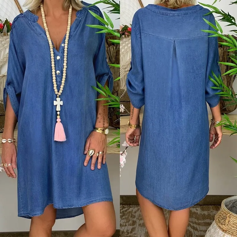 Повседневное джинсовое платье элегантное Ковбойское модное женское свободное