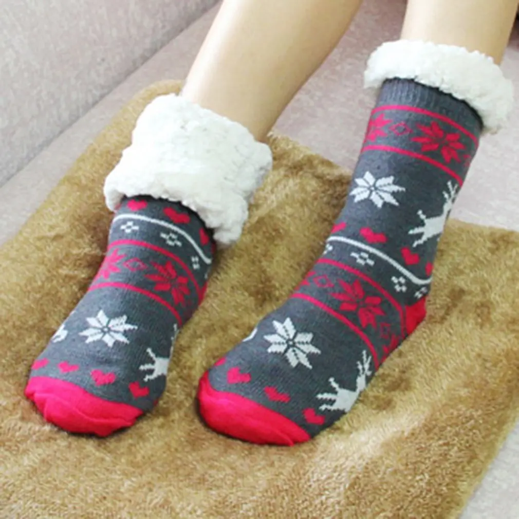 Женские зимние рождественские носки хлопковые плотные Нескользящие теплые