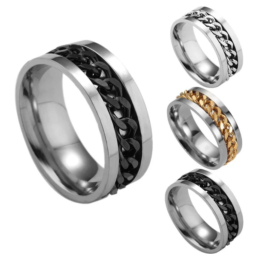 Cool Stainless Steel Rotatable Men Couple Ring High Quality Spinner Chain Rotable Rings Punk Women Man Jewelry for Party Gift images - 6