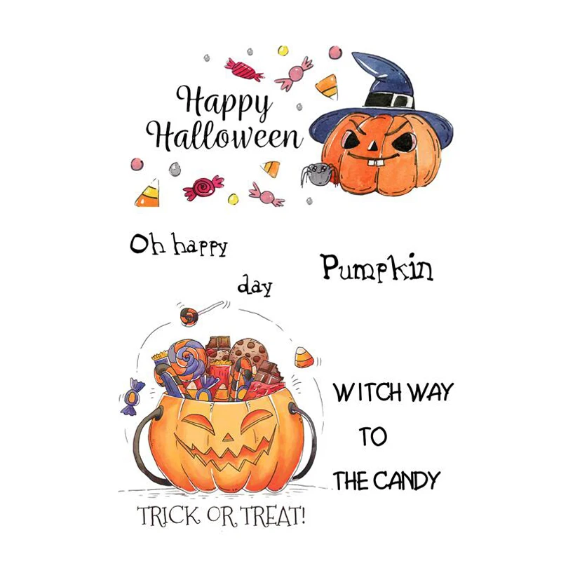 

AZSG Happy Halloween trick or treat Clear Stamps/Seals For DIY Scrapbooking/Card Making/Album Decorative Silicone Stamp Crafts