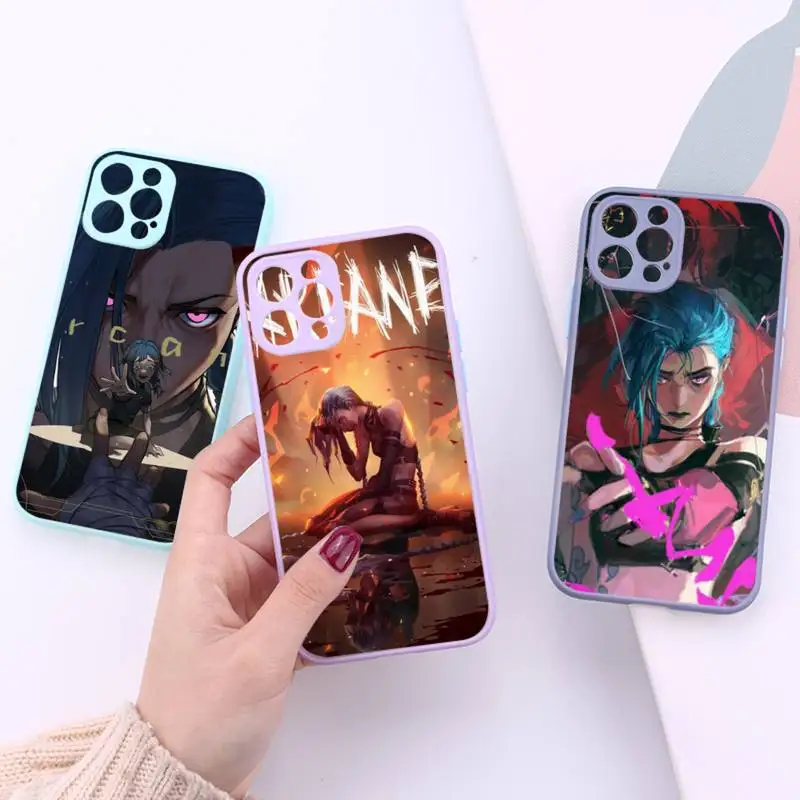 

Arcane jinx Phone Case For iPhone 13 12 11 Mini Pro XR XS Max 7 8 Plus X Matte transparent Purple Back Cover