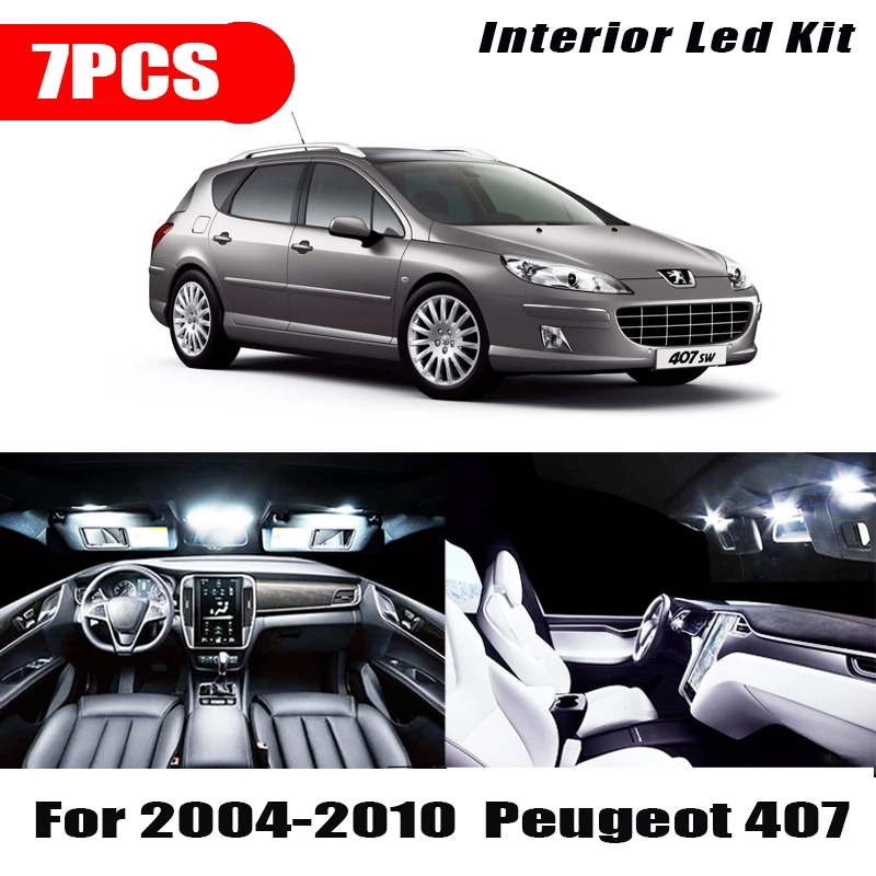 7x белый внутренний светодиодный светильник Canbus Kit для 2004 2010 Peugeot 407 аксессуары