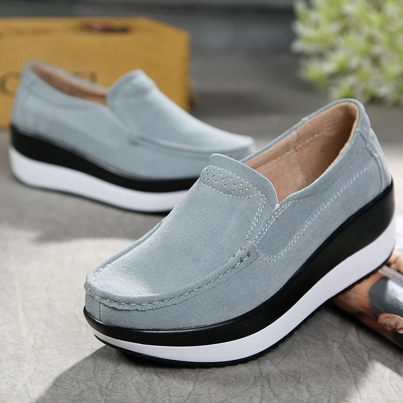 Женская обувь на плоской подошве Лоферы платформе без шнуровки Женские Кожаные