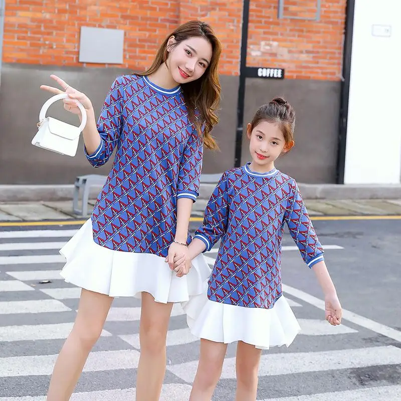 2020 новое платье Двойка для мамы и дочки вечерние платья девочек с рукавом 3/4