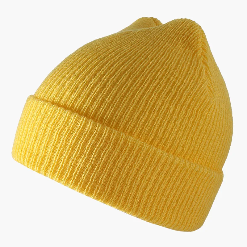Унисекс шапочка осень зима женская мягкая теплая вязаная шапка мужская женская мягкая вязаная шапка для мужчин и девочек одноцветная модная шапка в стиле хип-хоп - Цвет: Цвет: желтый