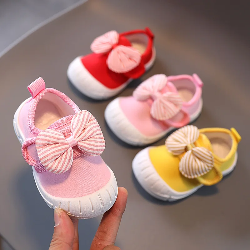 Туфли для малышей с мягкой подошвой, Повседневная дышащая обувь с бантом для маленьких девочек, галстук бабочка в полоску Shoes, весна-осень от AliExpress WW