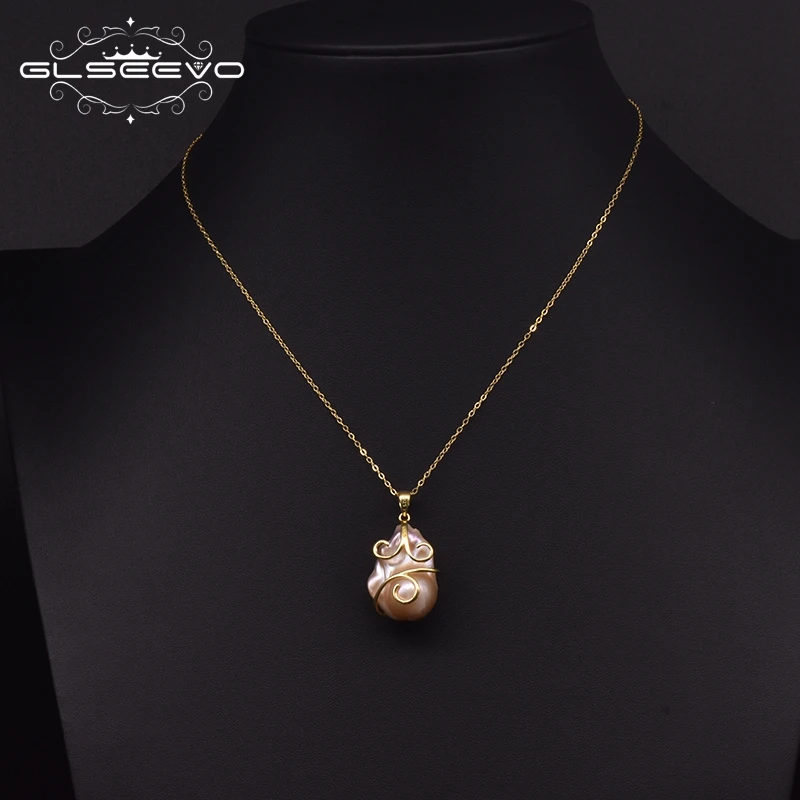 GLSEEVO натуральный барочный настоящий жемчуг массивное ожерелье с подвеской для