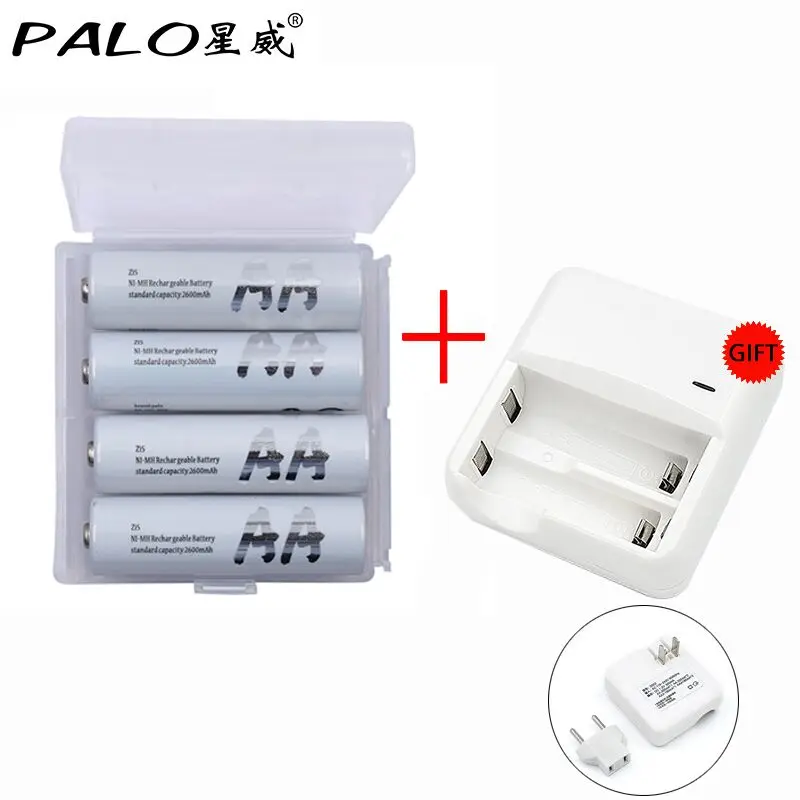 PALO тип высокое качество и емкость 1,2 V AA 2600mAh аккумуляторная батарея с высоким качеством безопасности светодиодный зарядное устройство в подарок