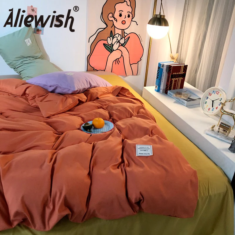 

Modern Solid Color Simplicity Duvet Cover Set Pillowcase Sanding Bedding Sets King Size Single Double Queen Bed Sheet Bedlinen