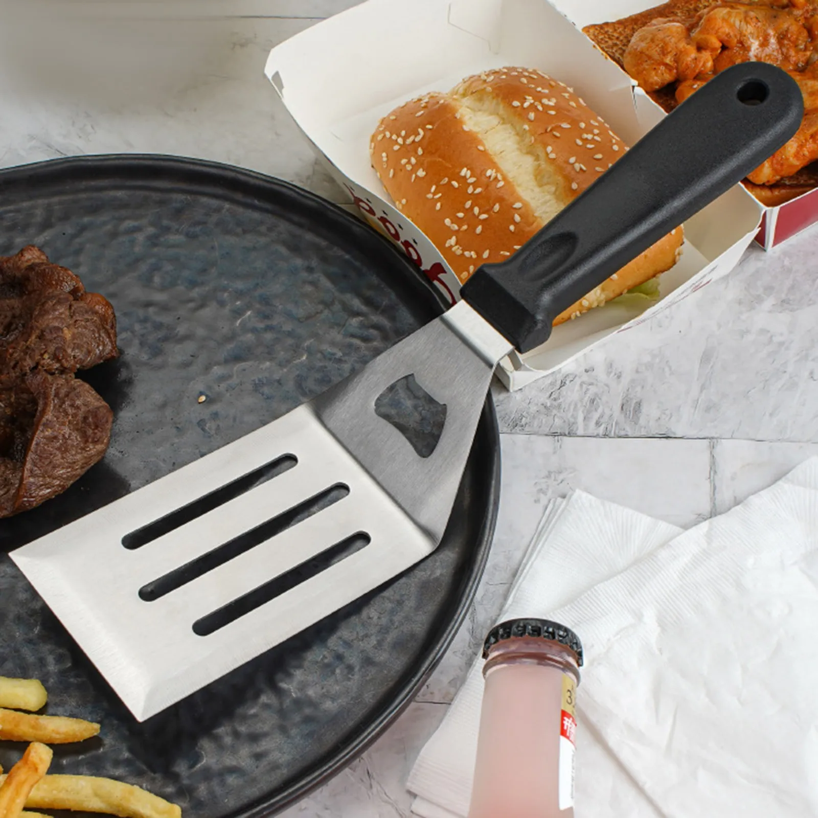 

1 Pcs Stainless Steel With Handle Beefsteak Spatula Flat Colander Shovel Kitchen Cooking Accessories Utensils Shovel hot sell