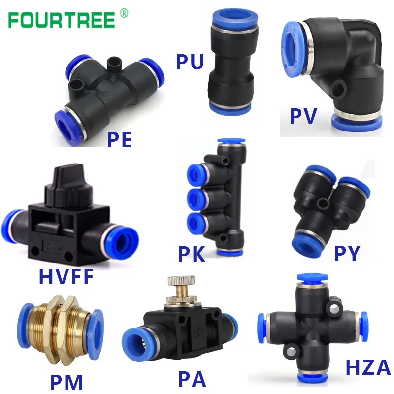 1Pcs Pneumatic Fittings PY/PU/PV/PE/HVFF/SA Air Water Pipes Connectors Direct Thrust 4 to 12mm/ PK Plastic Hose Quick Couplings |