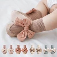 baby socks toddler kids leather patchwork non slip sole floor socks bowknot princess socks for girls