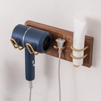 wood walnut solid hair dryer holder wall mounted toilet air storage bracket no punching shelf