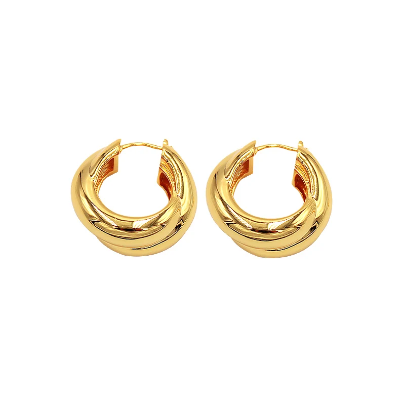 

European and American design tornado earrings advanced French twisted brass gold-plated C-shaped retro
